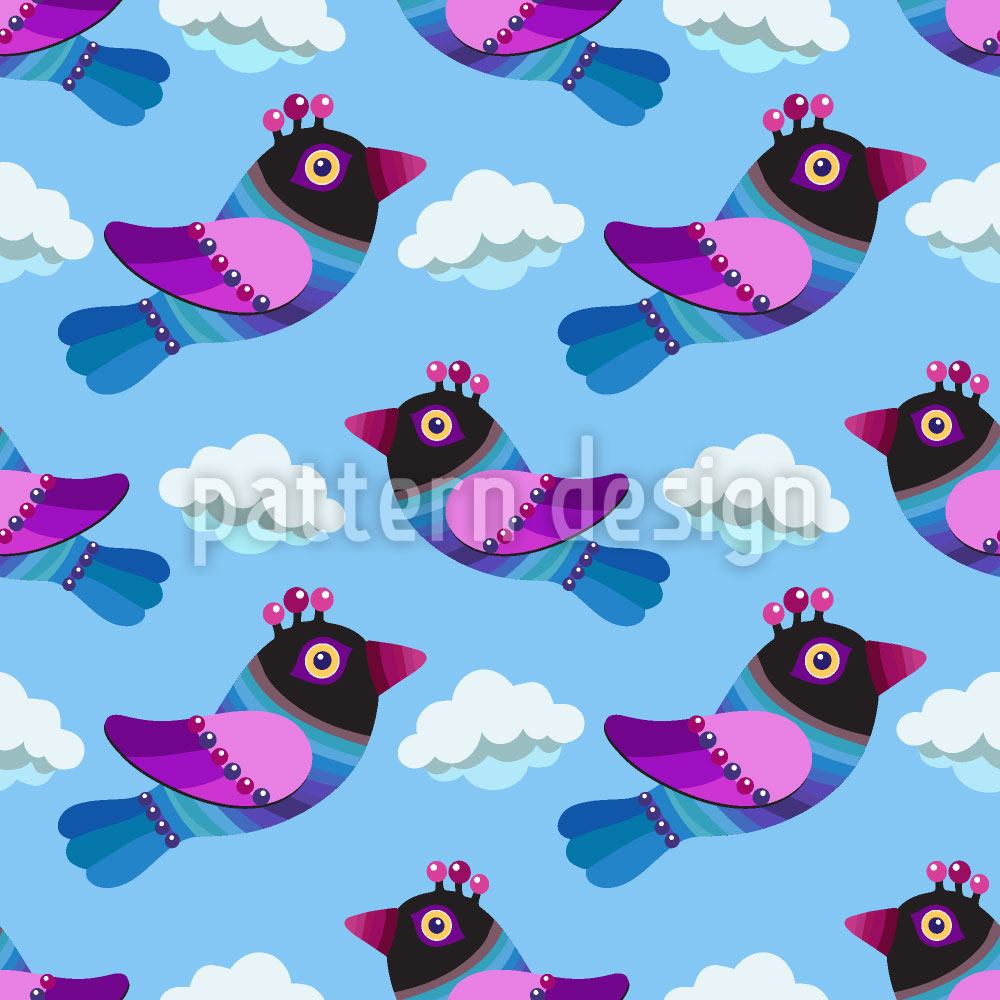 patterned-wallpaper-funny-birds-in-the-clouds