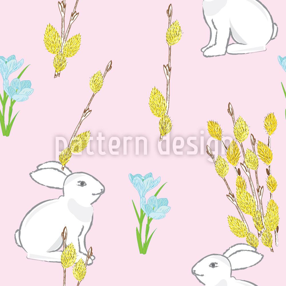 patterned-wallpaper-easter-bunny-and-flowering-willow