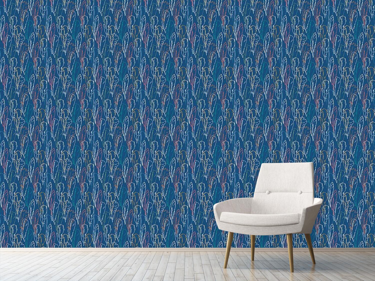 patterned-wallpaper-feathers-handdrawn-blue