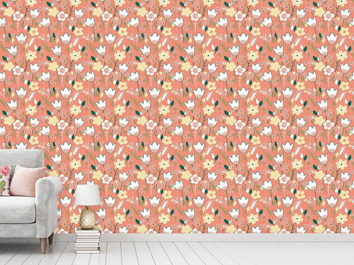 patterned-wallpaper-meadow-in-apricot