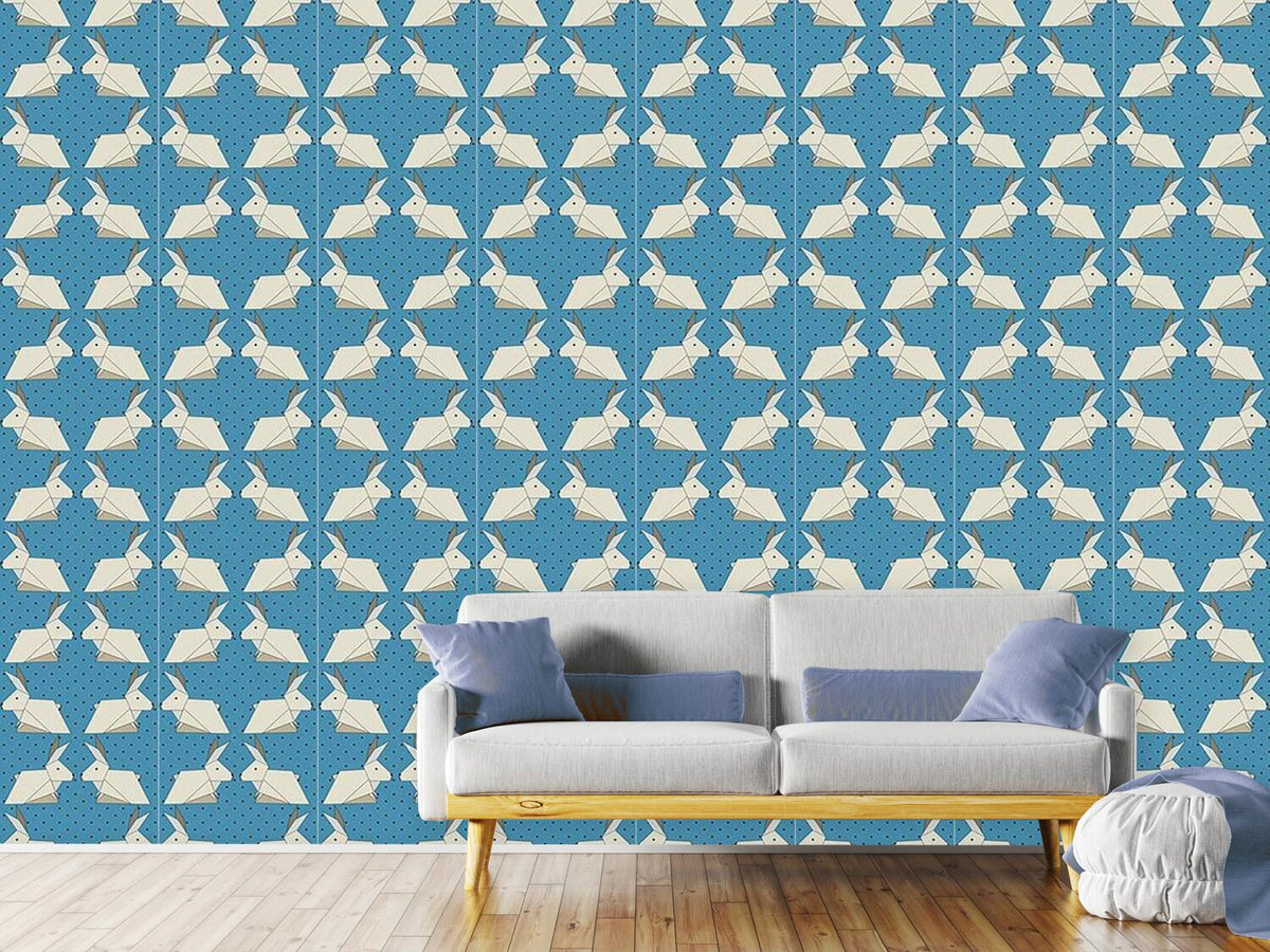 patterned-wallpaper-origami-rabbits-on-polkadots