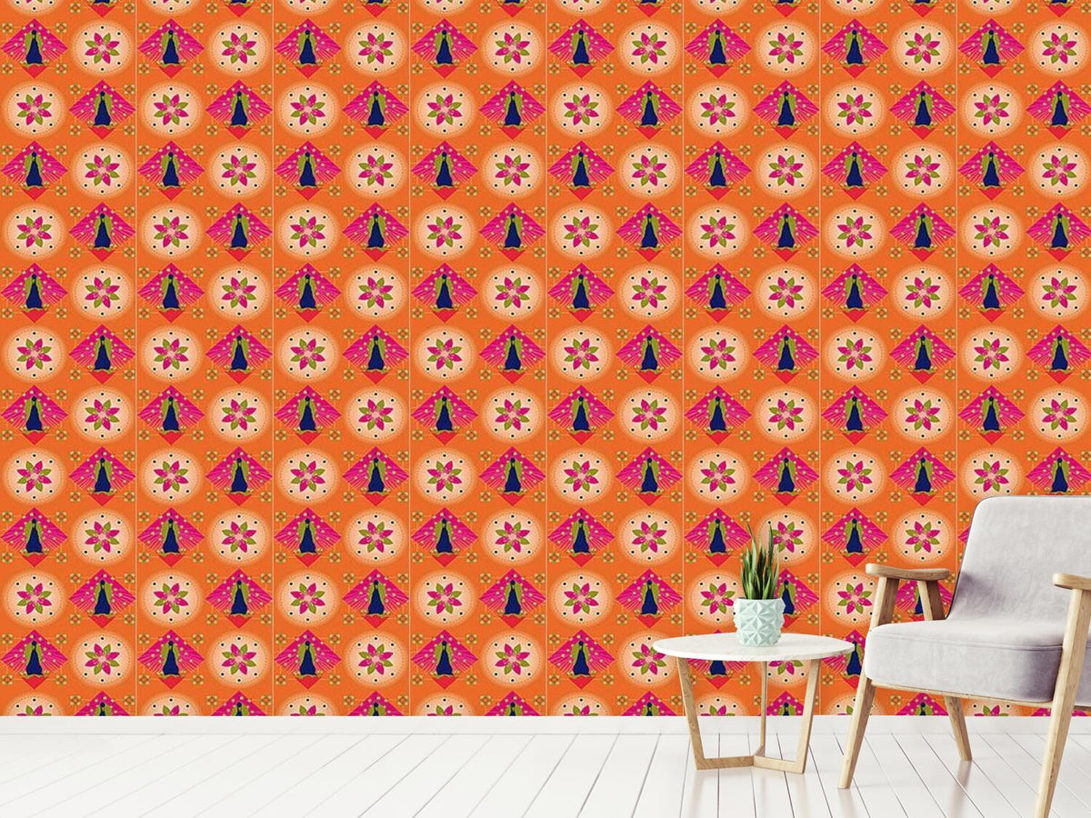 patterned-wallpaper-peacock-and-blossoms-orange